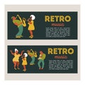 Retro party. Vector poster. Retro style illustration. Music and dance in retro style. Jazz musicians and dancers. Royalty Free Stock Photo