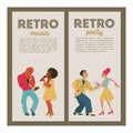 Retro party. Vector poster. Retro style illustration. Music and dance in retro style. Jazz musicians and dancers. Royalty Free Stock Photo