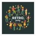 Retro party. Vector poster. Retro style illustration. Music and dance in retro style. Jazz musicians and dancers. Royalty Free Stock Photo