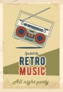 Retro party poster design. Music event at night club. Vintage invitation template. Grunge effects. Old cassette tape Royalty Free Stock Photo