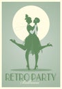 Retro Party Poster. Silhouettes of flappers wearing clothes in the style of the twenties dancing Charleston