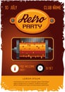 Retro party poster template with vintage clockwork music box. Steampunk design. Royalty Free Stock Photo