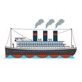 Retro passenger ocean steamboat in cartoon style on white background