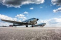 Retro passenger planes at the airport apron