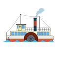 Retro passenger river steamboat in cartoon style on white background