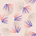 Retro pastel mood colorful hand brush sketch of palm leaves seamless pattern in vector .Design feor fashion, fabric, web,wallpaper Royalty Free Stock Photo