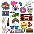 Retro patch badges set. Collection of cartoon icons, stickers and stripes in vintage comic style. Royalty Free Stock Photo