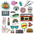 Retro patch badges set. Collection of cartoon icons, stickers and stripes in vintage comic style. Royalty Free Stock Photo