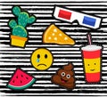 Retro patch icon set in 80s fashion style