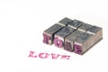 Retro patchwork metal word love