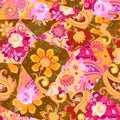 Retro patchwork pattern in ethnic style with paisley and flowers. Vector seamless pattern Royalty Free Stock Photo