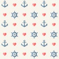 Retro pattern - anchors, ship wheels and hearts