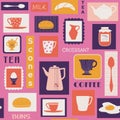 Retro pattern with dishes for breakfast