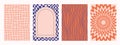 Retro pattern set. Abstract psychedelic Groovy backgrounds in retro colors. Trendy funky vector texture in abstract y2k
