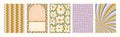 Retro pattern set. Abstract psychedelic Groovy backgrounds in retro colors. Trendy twisted funky vector texture in