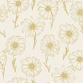 Retro pattern with yellow outline chamomile flower