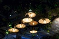 Retro pendant lanterns with round rusty lights and edison lamp.