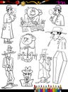 Retro people set cartoon coloring page