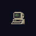 Retro personal computer with terminal console commands on the screen, computer case and keyboard vintage vector