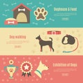 Retro pet flat horizontal banner set. Vector