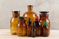Retro pharmacy - vintage pharmacy bottles on wooden board Royalty Free Stock Photo