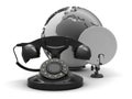 Retro phone, earth globe and satellite Royalty Free Stock Photo