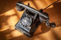 Retro phone Soviet times on the table in the interior. Royalty Free Stock Photo