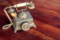 Retro Phone - Vintage Telephone on wooden table.. Royalty Free Stock Photo