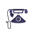 Retro phone with a wired handset and a round dial. Royalty Free Stock Photo