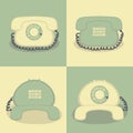 4 retro phones in a simple background