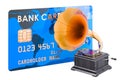 Retro phonograph with credit card, 3D rendering