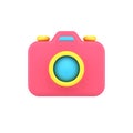 Retro photo camera 3d icon. Red gadget with yellow lens buttons for adjusting angle