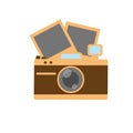 Retro photo camera. Flat vector illustration of a camera. Isolated on white background