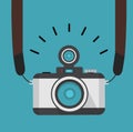 Retro photo camera  with strap flat style Royalty Free Stock Photo