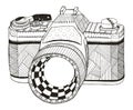 Retro photo camera. Zentangle stylized. Vintage camera. Freehand