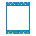 Cartoon cute retro instant photo frame. Modern design with blue color base and car pattern.