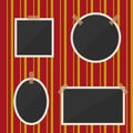 Retro photo frames. Set of retro photo frames on the background of old vintage wallpaper in red. Vector illustration. Royalty Free Stock Photo