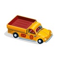 Retro pickup car with fruit. Farm lorry car isometric view. Local market cartoon vector illustration. Delivery concept. Royalty Free Stock Photo