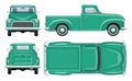 Retro pickup truck vector template. Vehicle branding mockup side, front, back top view Royalty Free Stock Photo