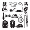 Retro pictures in victorian style. Illustrations for gentleman club labels