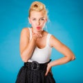 Retro pin up girl sending kiss. Royalty Free Stock Photo