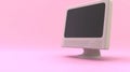 A retro pink computer featuring a vintage screen and keyboard in a minimalist environment. Royalty Free Stock Photo