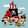 Retro Pirate Adventure Kids Scene