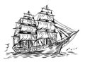 Retro pirate ship cartoon sketch hand drawn nautical theme Vector illustration