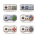 Retro Pixel Art Game Controllers Collection with Classic 8 Bit Video Game Console Joypads Isolated on White Background Royalty Free Stock Photo