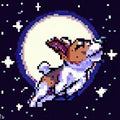 Retro pixel art illustration of a dog sitting in the moon light Royalty Free Stock Photo