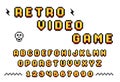 Retro pixel font from old computer video game, 8 bit letters and numbers, pixel alphabet Royalty Free Stock Photo