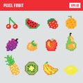 Retro pixel fruit, game icon set