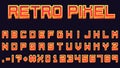 Retro pixel game font. Arcade game 16-bit 3D pixel letters and numbers. Old school video game vector symbols set. Royalty Free Stock Photo