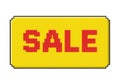 Retro pixelated red sale sign on bright yellow background isolated on white background Royalty Free Stock Photo